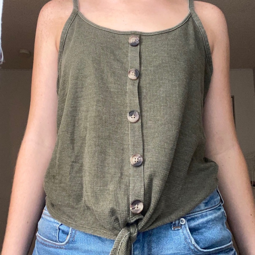navy green button up tank top